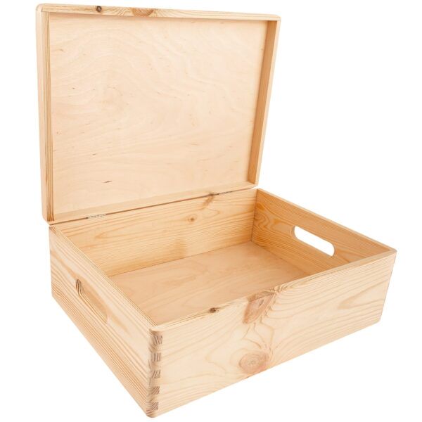 Drewniane pudełko z rączkami, personalizowany własny tekst, 40x30x14 cm