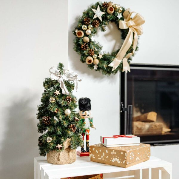 Choinka sztuczna świąteczna dekorowana szampańska Boże Narodzenie stół 40cm