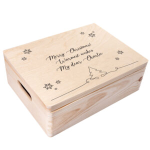 Świąteczne drewniane pudełko z rączkami, personalizowane, 40 x 30 x 14 cm