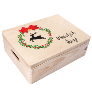Świąteczne drewniane pudełko z rączkami, personalizowane, 40 x 30 x 14 cm