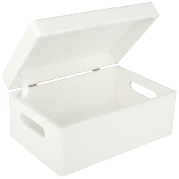 Świąteczne drewniane pudełko z rączkami pomalowane na biało, personalizowane, 30 x 20 x 14 cm