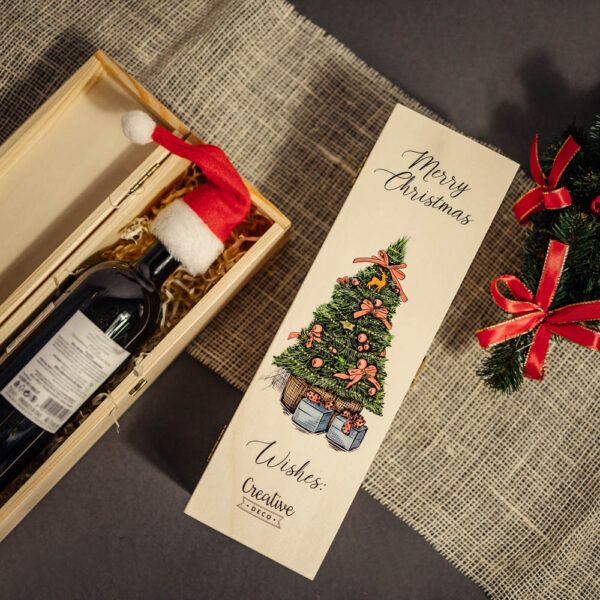 Świąteczne drewniane pudełko na wino, personalizowane