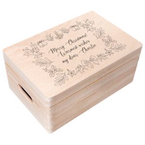 Świąteczne drewniane pudełko z rączkami, personalizowane, 30 x 20 x 14 cm