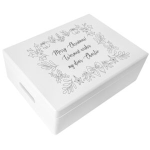 Świąteczne drewniane pudełko z rączkami pomalowane na biało, personalizowane, 40 x 30 x 14 cm